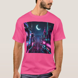 Neon verlichte stad bij nacht vriend t-shirt