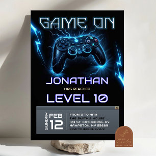 Neon Verlichting Video Game Level Up Verjaardag Kaart