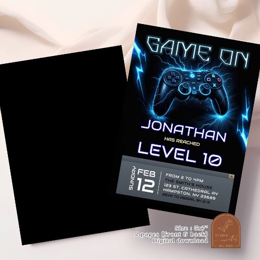 Neon Verlichting Video Game Level Up Verjaardag Kaart