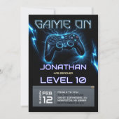 Neon Verlichting Video Game Level Up Verjaardag Kaart (Voorkant)