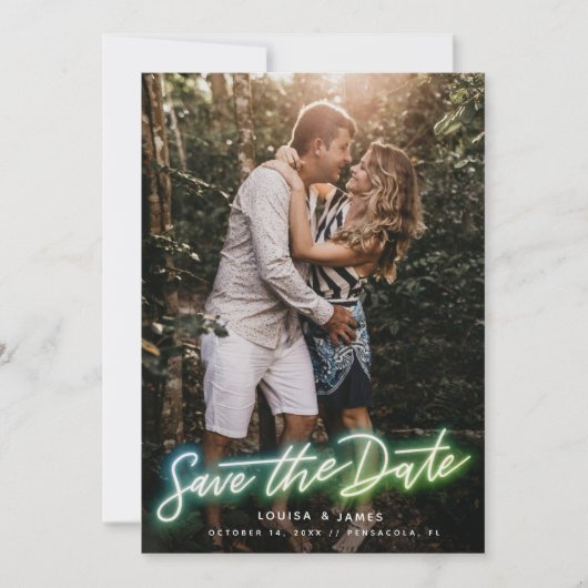 Neon Vertical Photo Save the Date Kaart (Voorkant)