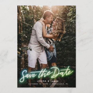 Neon Vertical Photo Save the Date Kaart