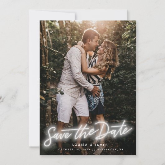 Neon Vertical Photo Save the Date Kaart (Voorkant)