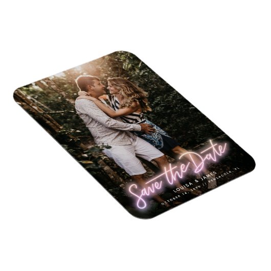 Neon Vertical Photo Save the Date Magnet Magneet (Rechterzijde)