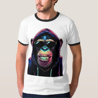 Neon Vibe – Stijlvolle Chimpansee in Hoodie en Zon T-shirt