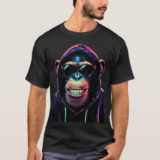 Neon Vibe – Stijlvolle Chimpansee in Hoodie en Zon T-shirt