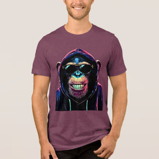 Neon Vibe – Stijlvolle Chimpansee in Hoodie en Zon Tri-Blend Shirt