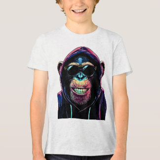 Neon Vibe – Stijlvolle Chimpansee in Hoodie en Zon Tri-Blend Shirt
