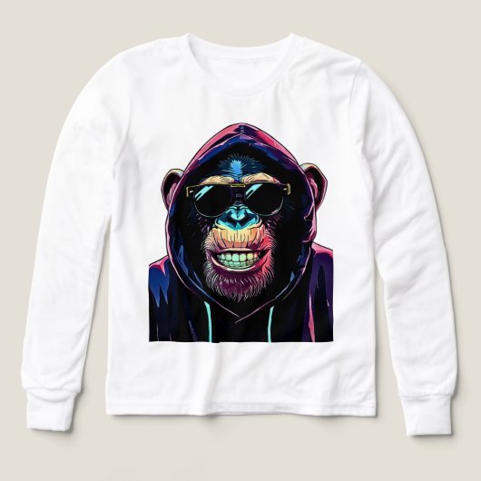 Neon Vibe – Stylish Chimpanzee in Hoodie and Sungl (Voorkant)