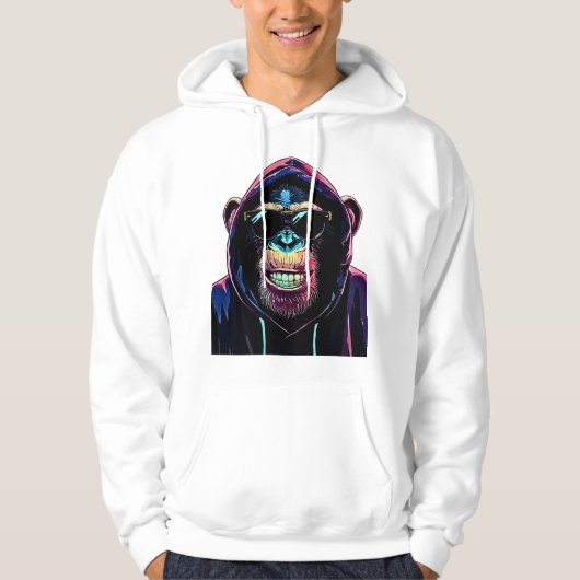 Neon Vibe – Stylish Chimpanzee in Hoodie and Sungl (Voorkant)