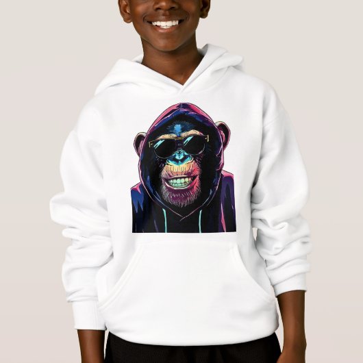 Neon Vibe – Stylish Chimpanzee in Hoodie and Sungl (Voorkant)