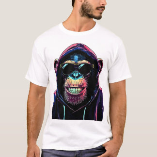 Neon Vibe – Stylish Chimpanzee in Hoodie and Sungl T-shirt