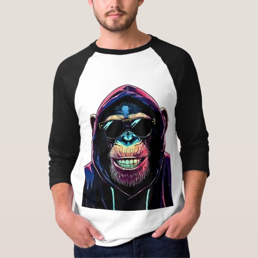 Neon Vibe – Stylish Chimpanzee in Hoodie and Sungl T-shirt (Voorkant)