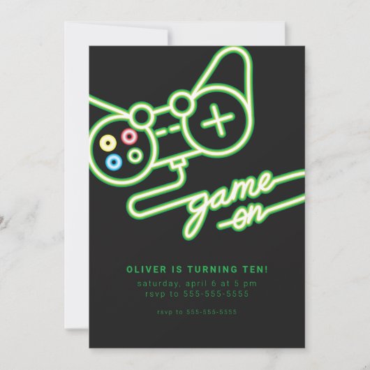 Neon Video Game Birthday Invitation Kaart (Voorkant)