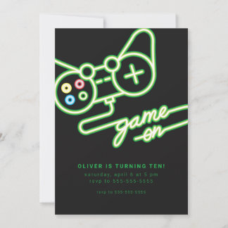Neon Video Game Birthday Invitation Kaart