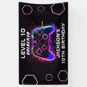 Neon Video Game Party Kinderen Verjaardag Gamer Spandoek (Verticaal)