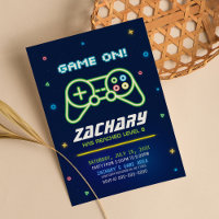 Neon Video Game Truck Arcade Birthday Uitnodiging