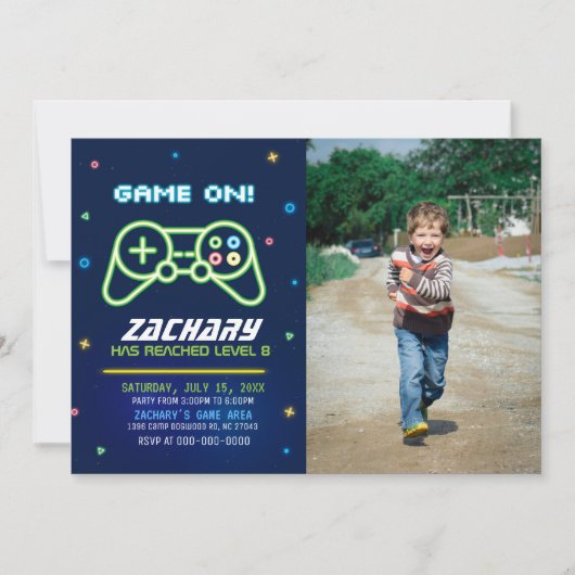 Neon Video Game Truck Arcade Birthday Uitnodiging (Voorkant)