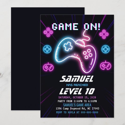 Neon Video Game Truck Arcade Birthday Uitnodiging (Voorkant / Achterkant)