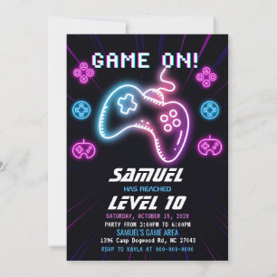 Neon Video Game Truck Arcade Birthday Uitnodiging