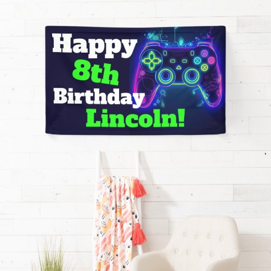 Neon Video Gamer Arcade Gaming Happy Birthday Spandoek (Insitu)