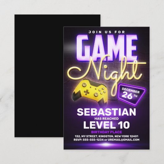 Neon Videogame Verjaardagsfeestje Leuk Gamen Kaart (Voorkant / Achterkant)