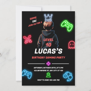 Neon videogaming verjaardagsfeestje Level omhoog Kaart