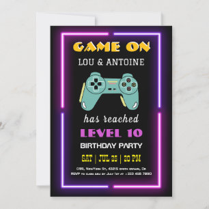 Neon Videospel Verjaardagsuitnodiging Kaart