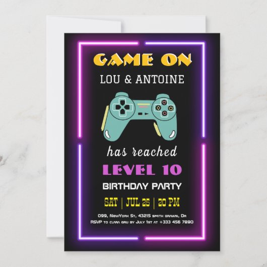 Neon Videospel Verjaardagsuitnodiging Kaart (Voorkant)