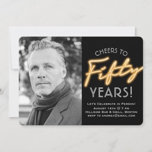 Neon Vijftig Jaar Foto Uitnodiging (Voorkant)