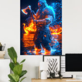 Neon Viking Berserker - Cyber Norse Strijder Poster (Thuiskantoor)
