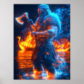 Neon Viking Berserker - Cyber Norse Strijder Poster (Voorkant)