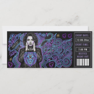 Neon VIP-feestticketpas | Edgy tiener meisjesavond Kaart