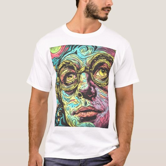Neon Visionair: Trippy Pop Art Psychedelisch T-shi T-shirt (Voorkant)