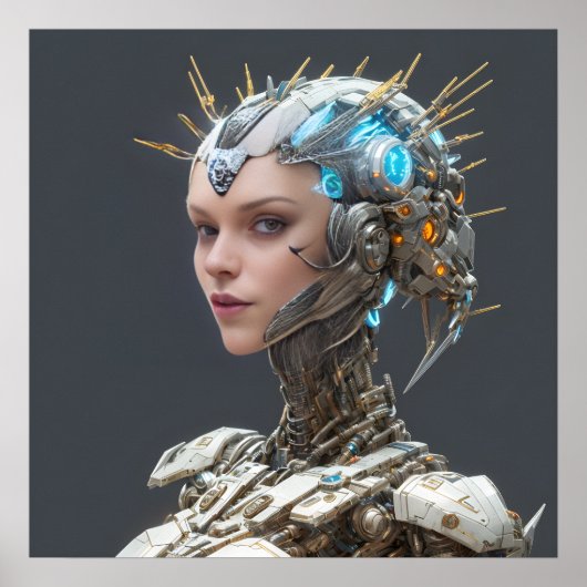 Neon Visionary: Een cybernetisch Vrouw Poster (Voorkant)