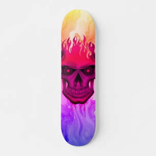 Neon Vlam Schedel Kleurrijke Vuur Kunst Persoonlijk Skateboard