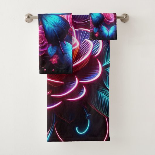 Neon Vlinder & Rozen Bad Handdoek (Insitu)