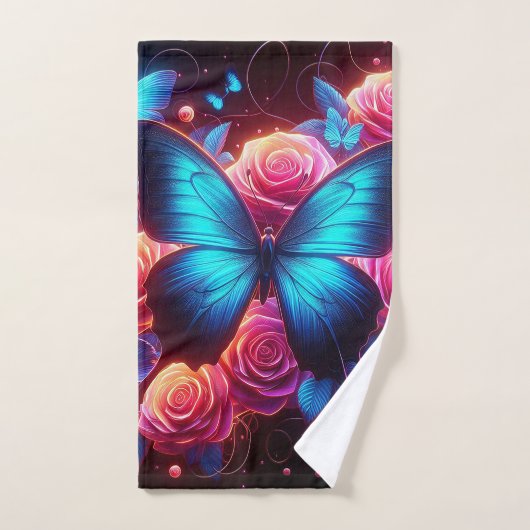 Neon Vlinder & Rozen Bad Handdoek (Handdoek)
