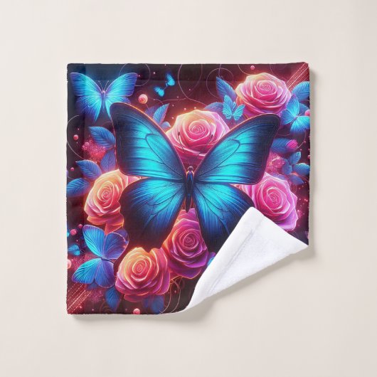 Neon Vlinder & Rozen Bad Handdoek (Wasdoekje)