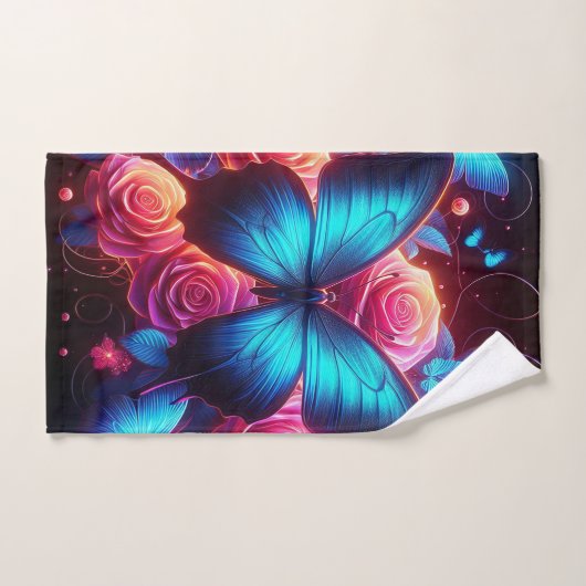 Neon Vlinder & Rozen Bad Handdoek (Handdoek)