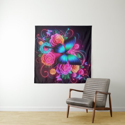 Neon Vlinder & Rozen Wandkleed (In Situ (horizontaal))