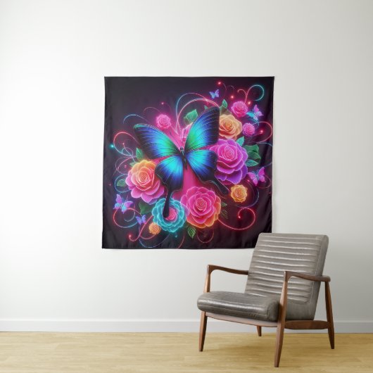 Neon Vlinder & Rozen Wandkleed (In situ)