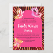 Neon Vlinder Zwart Roze Meisje Verjaardag Spaans Kaart (Voorkant)