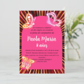 Neon Vlinder Zwart Roze Meisje Verjaardag Spaans Kaart (Staand voorkant)
