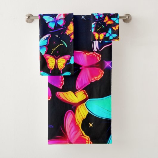 Neon Vlinderpatroon Bad Handdoek (Insitu)