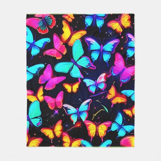 Neon Vlinderpatroon Fleece Deken (Voorkant)