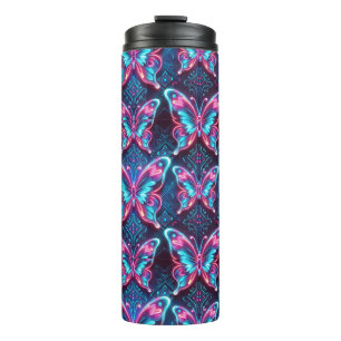 Neon vlinderpatroon thermosbeker