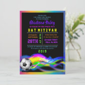 NEON VOETBAL MEISJES Bat Mitzvah Uitnodiging (Staand voorkant)