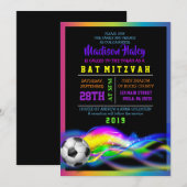 NEON VOETBAL MEISJES Bat Mitzvah Uitnodiging (Voorkant / Achterkant)