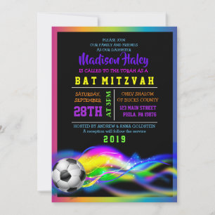 NEON VOETBAL MEISJES Bat Mitzvah Uitnodiging